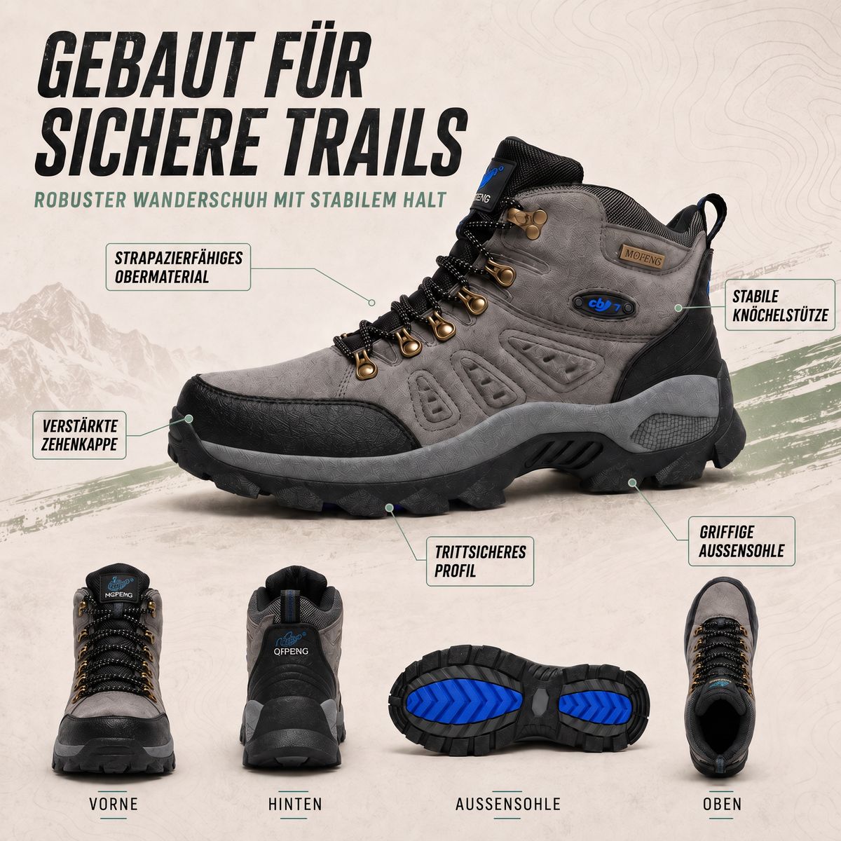 Wanderschuhe Herren - Wasserabweisend - Orthopädischer Komfort