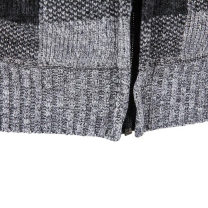 Strickjacke Herren mit Kapuze - Karo-Design - Warmes Fleecefutter