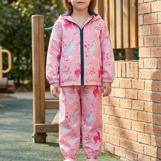 Zweiteiliges Kinder-Outdoorset aus Jacke und Hose mit Cartoon-Print