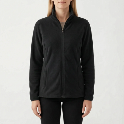 Fleece-Übergangsjacke für Damen in Schwarz mit Stehkragen