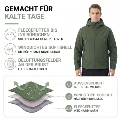Softshelljacke Herren - Fleecefutter - Kapuze & Belüftung