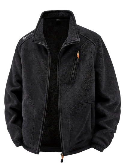 Schwarze Fleecejacke geöffnet mit sichtbarem Plüschfutter