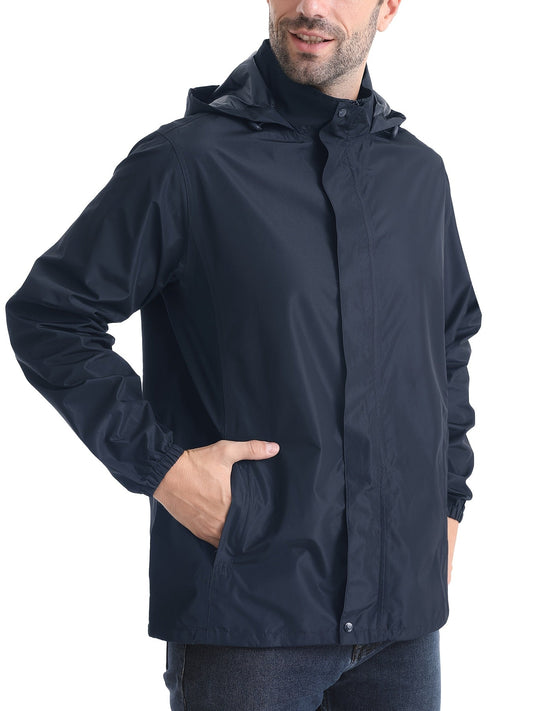 Regenjacke Herren Wasserdicht - Übergangsjacke mit Kapuze, Atmungsaktiv