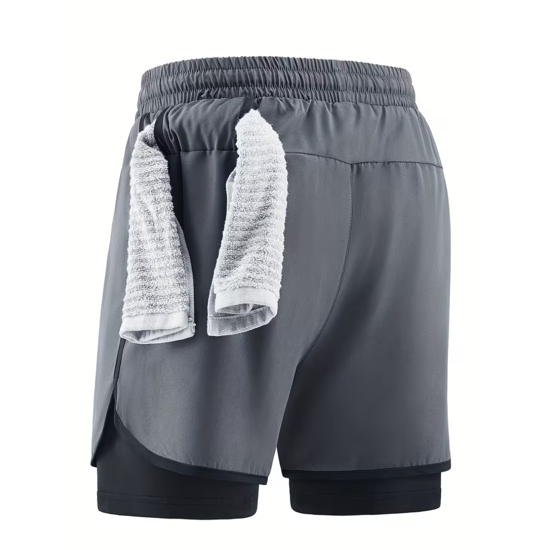 2-in-1 Herren Trainingsshorts – Integrierte Kompressions-Innenhose