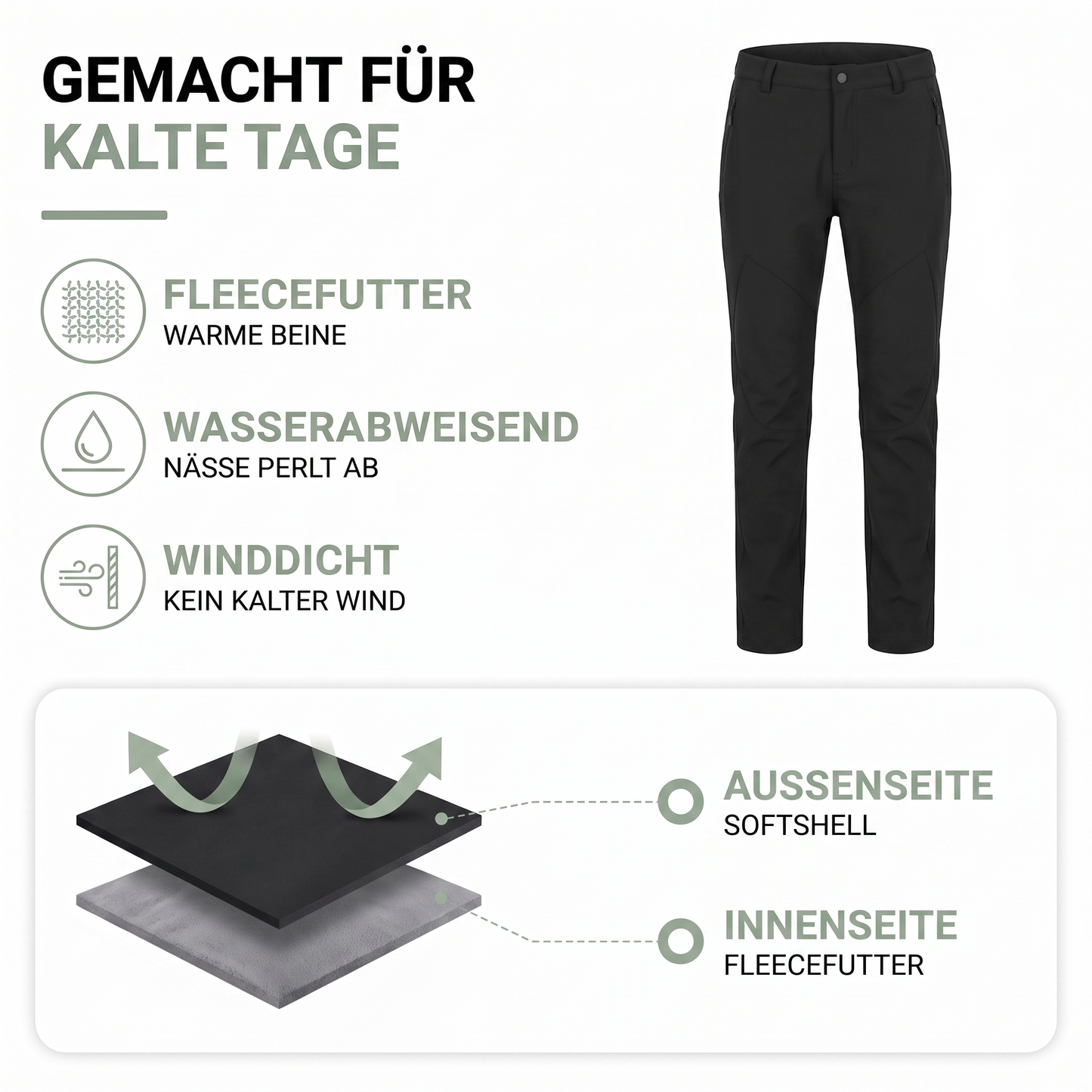 Outdoorhose Herren - fleecegefüttert - Slim Fit - wasserabweisend