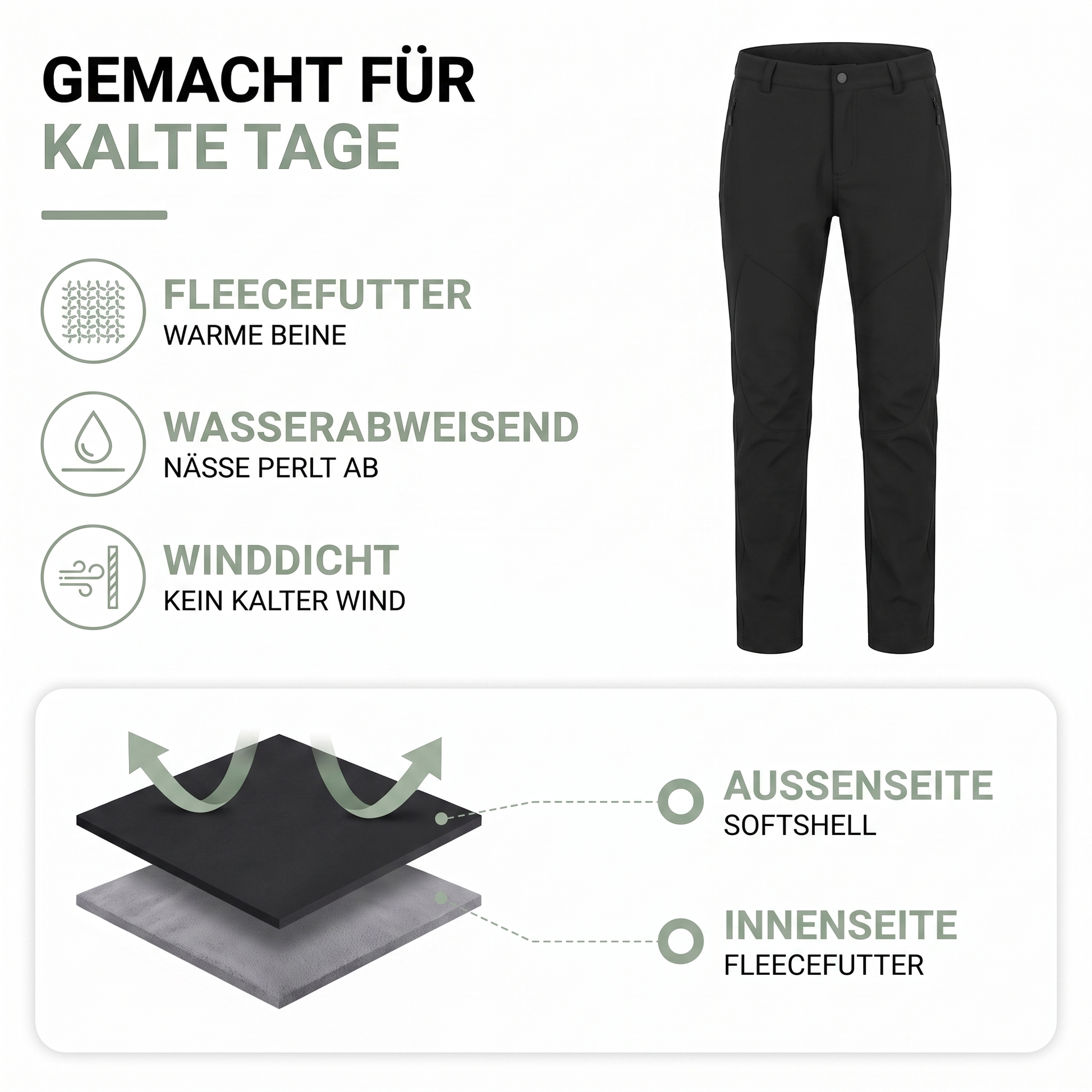 Outdoorhose Herren - fleecegefüttert - Slim Fit - wasserabweisend