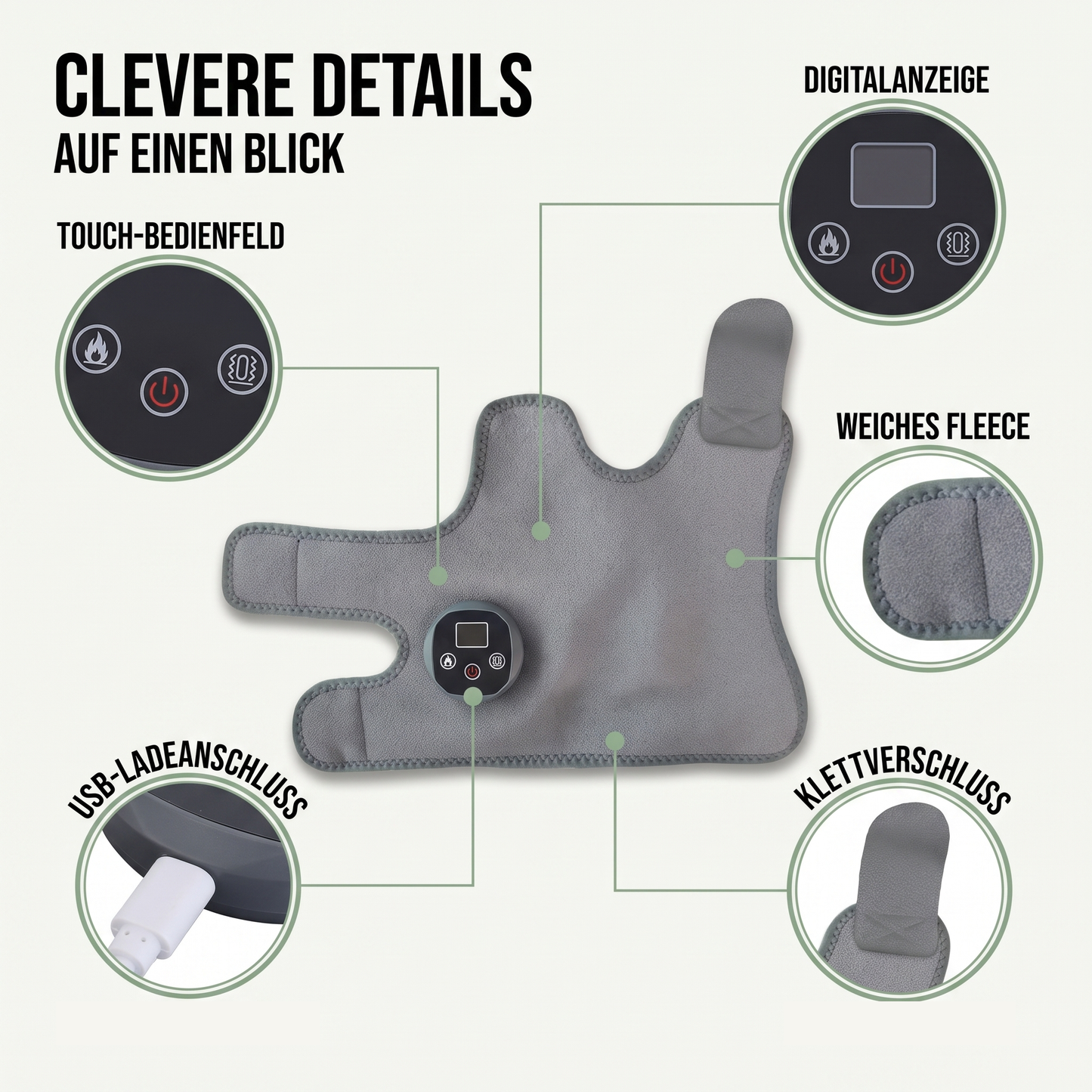 Massagegerät mit Wärme - Wärme & Vibration für Gelenke - Fußgelenk, Knie & Ellenbogen - Clevere Details