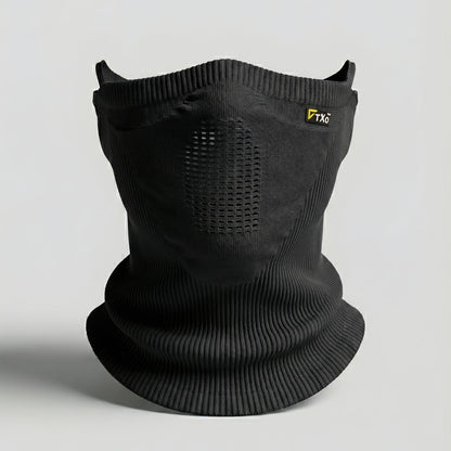 Schwarzer Strick-Schlauchschal mit Mesh-Feld und zwei Ohrschlaufen