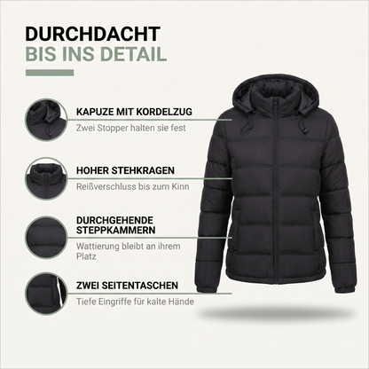 Winterjacke Damen mit Kapuze - Warm Wattiert - Kordelzug