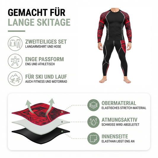 Materialaufbau der Thermounterwäsche für Herren: elastisches Stretch-Material und glatte Innenseite