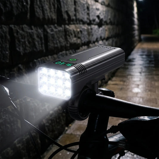 Fahrradlicht mit 12 LEDs, Digitalanzeige und 10.000-mAh-Akku mit Powerbank-Funktion