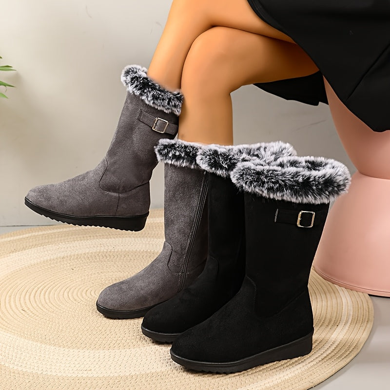 Winterstiefel Damen - wadenhoch - mit Fellkragen