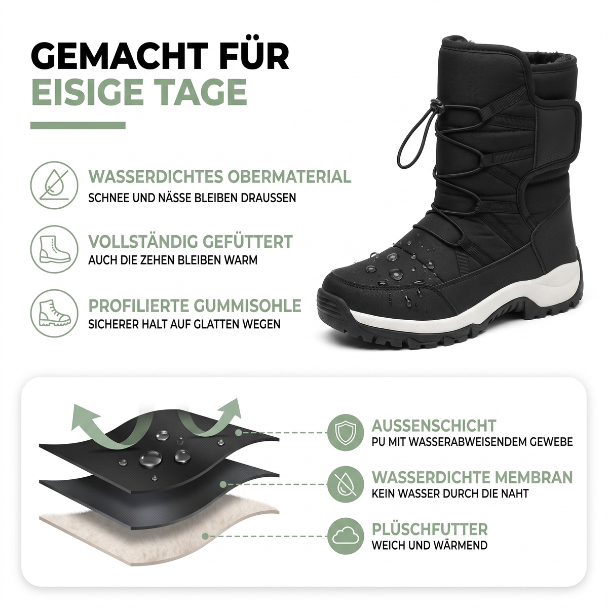 Winterstiefel Damen & Herren Wasserdicht Elastischer Einstieg – wasserdicht und warm