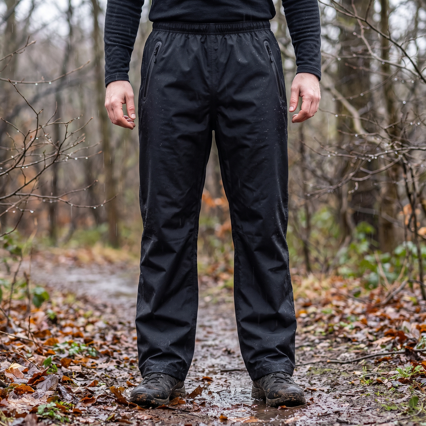 Regenhose Herren - wasserdicht & atmungsaktiv - mit Reißverschlusstaschen