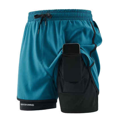 2-in-1 Herren Trainingsshorts – Integrierte Kompressions-Innenhose