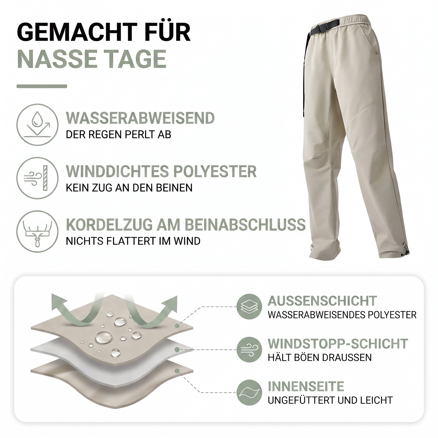 Wanderhose Damen - Wasserabweisend - Mit Gürtel und Saumkordel