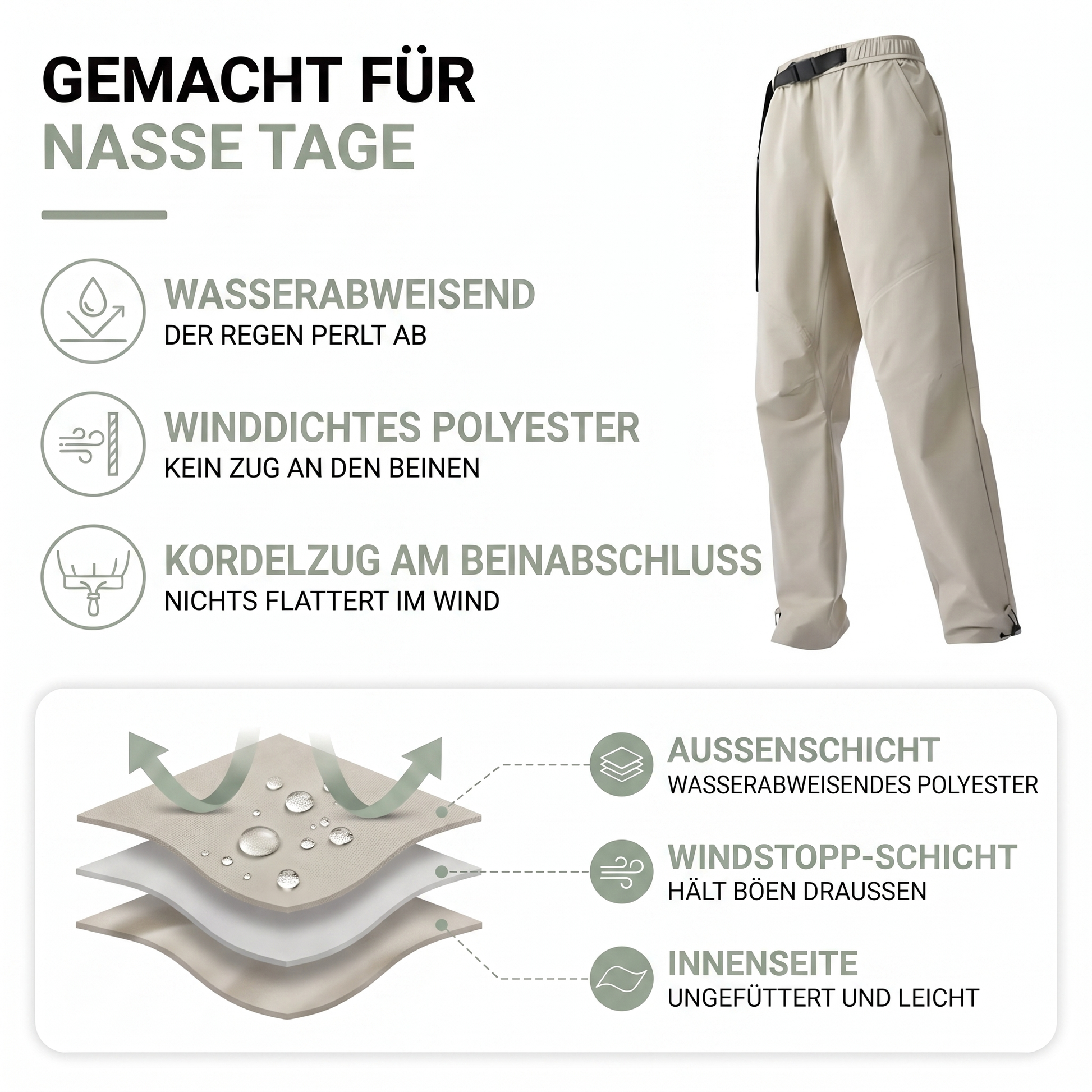 Wanderhose Damen - Wasserabweisend - Mit Gürtel und Saumkordel