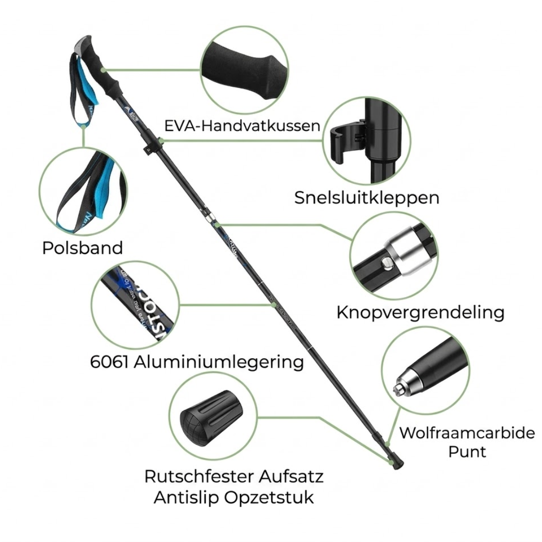 Wanderstöcke Ultraleicht – Verstellbar mit Anti-Shock & Wolframspitze