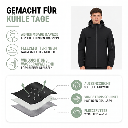 Übergangsjacke Herren - Abnehmbare Kapuze - Fleecefutter