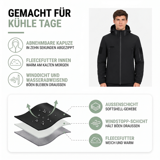 Übergangsjacke Herren - Abnehmbare Kapuze - Fleecefutter