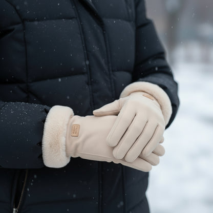 Touchscreen Handschuhe Damen - Plüschfutter - beige