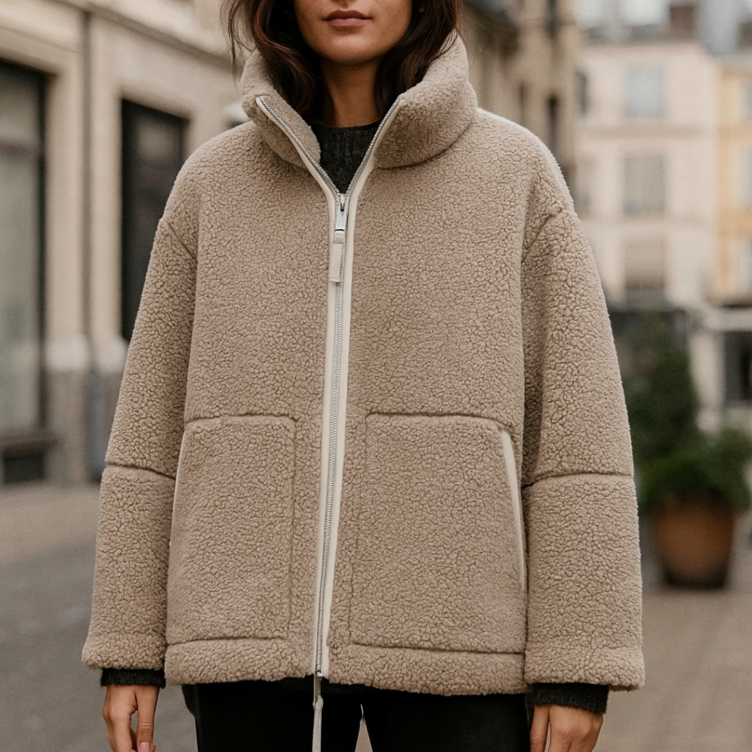Plüschjacke Damen - Ultraweicher Teddyplüsch - Mit Taschen