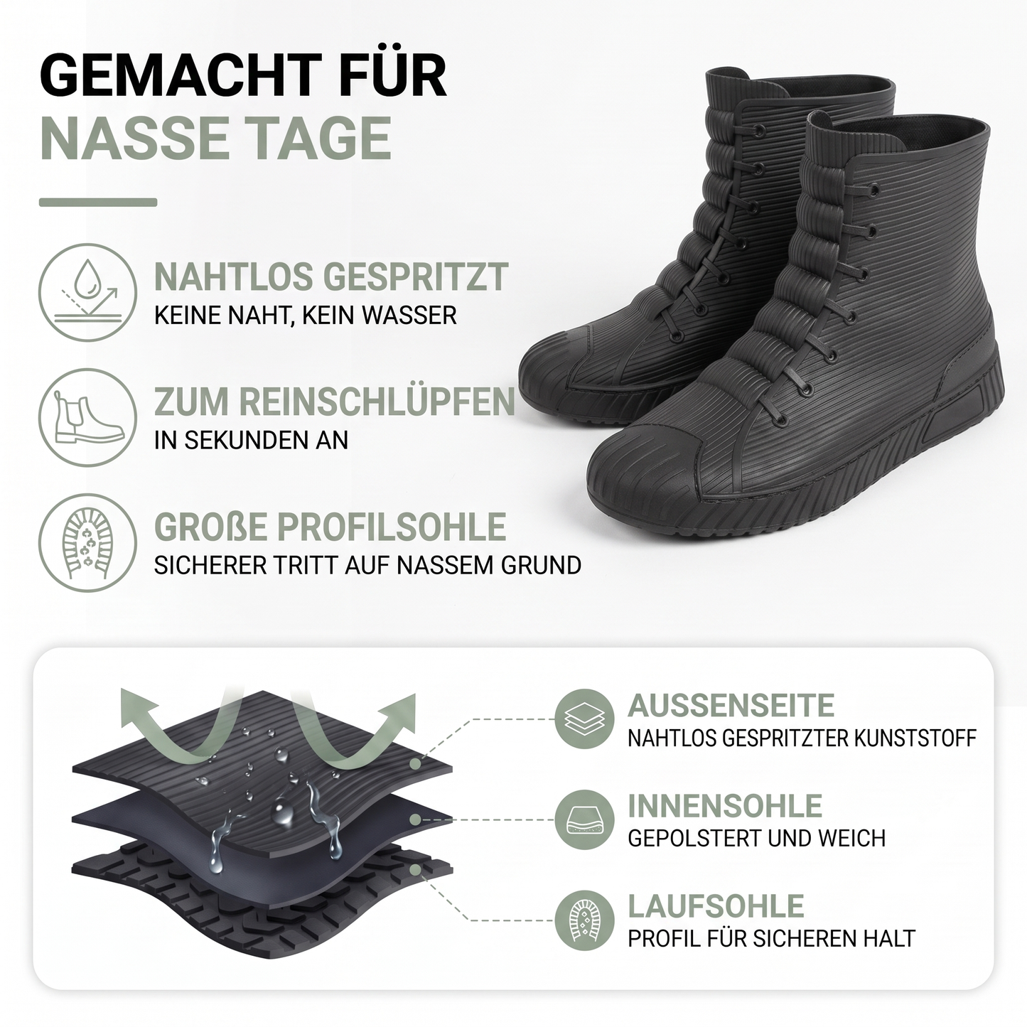 Gummistiefel Damen & Herren - Sneaker-Optik - Rutschfeste Profilsohle