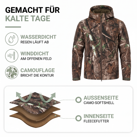 Softshelljacke Herren Camouflage - Jagdjacke - wasserdicht - winddicht