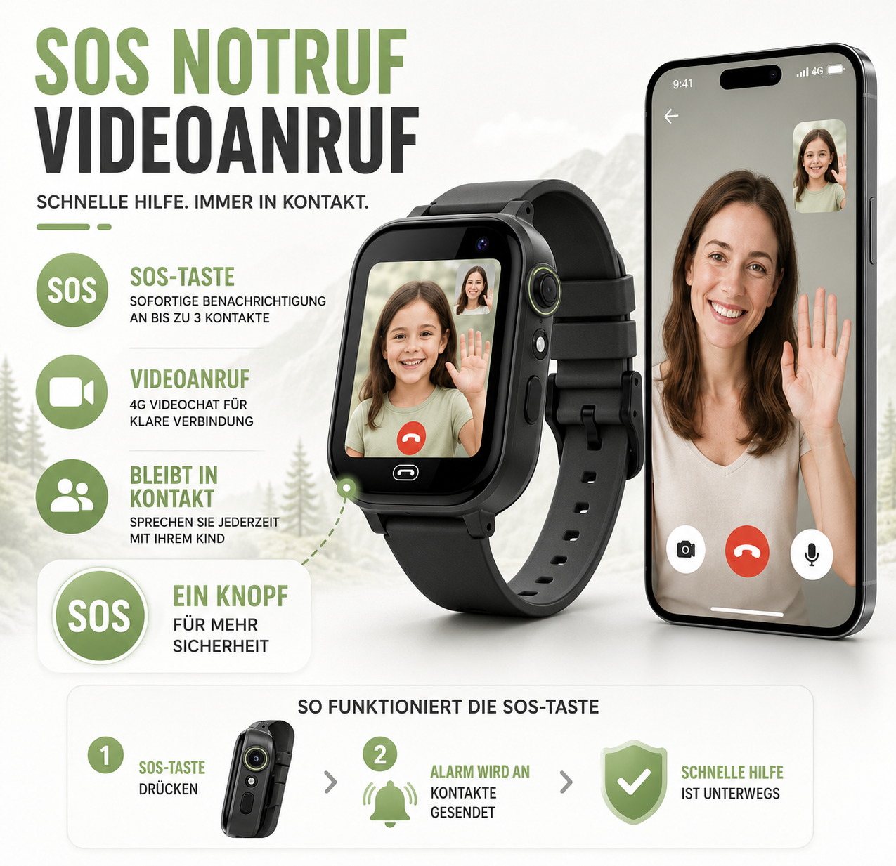 Kinder-Smartwatch mit Standortfunktion, Videoanruf & SOS – SafeTrack Watch