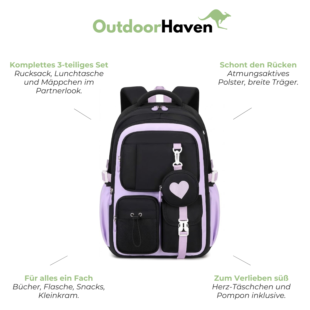Schulrucksack für Mädchen - 3in1-Set - für Laptop 15,6"