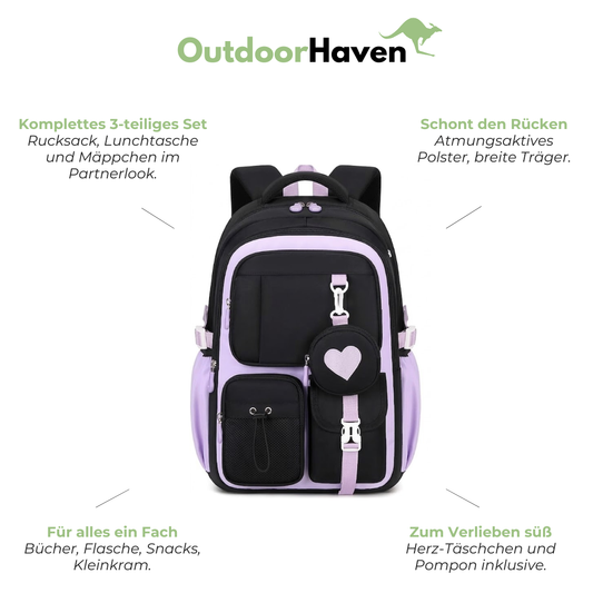 Schulrucksack für Mädchen - 3in1-Set - für Laptop 15,6"