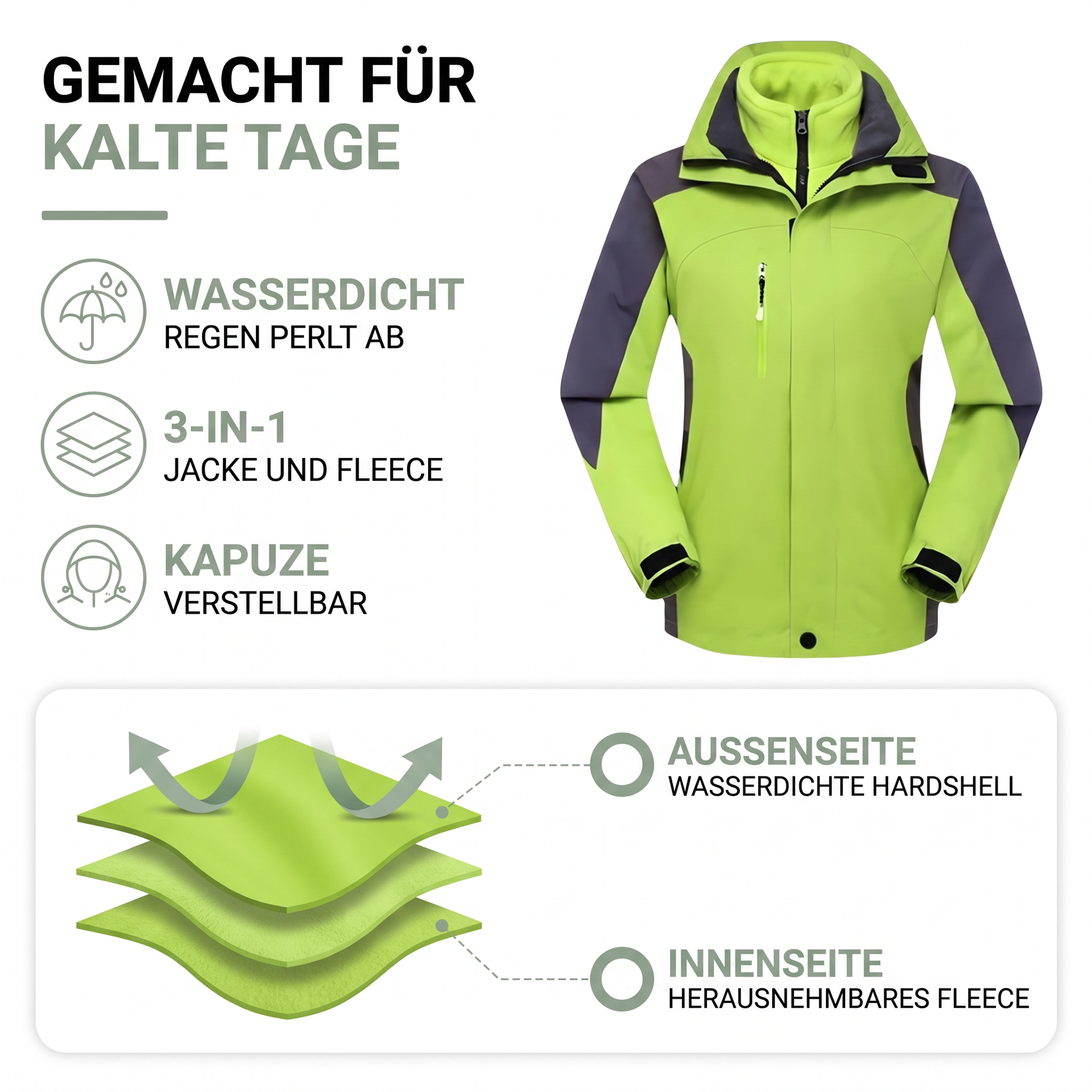 3-in-1 Jacke Damen - wasserdicht - mit herausnehmbarem Fleece