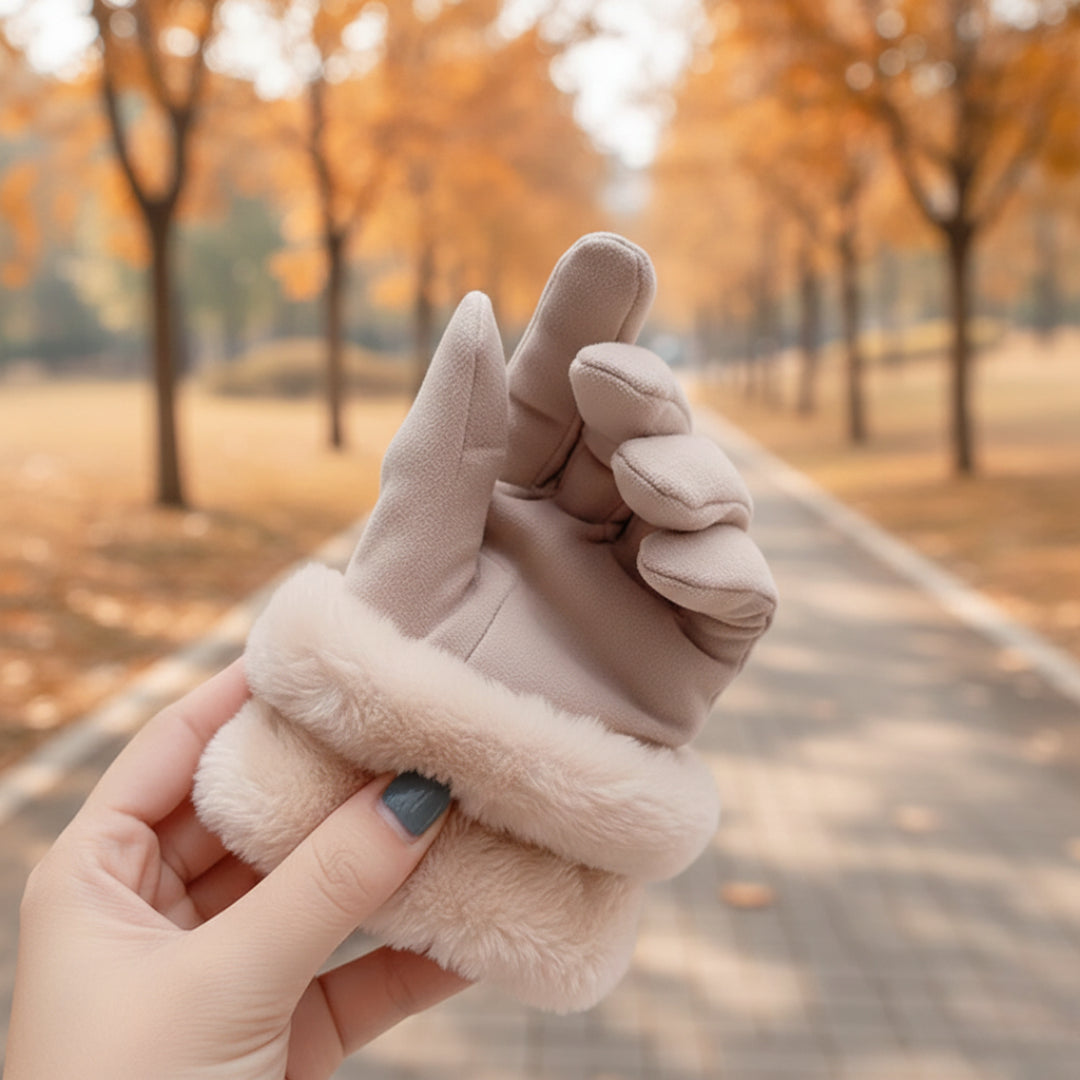 Touchscreen Handschuhe Damen - Plüschfutter - beige