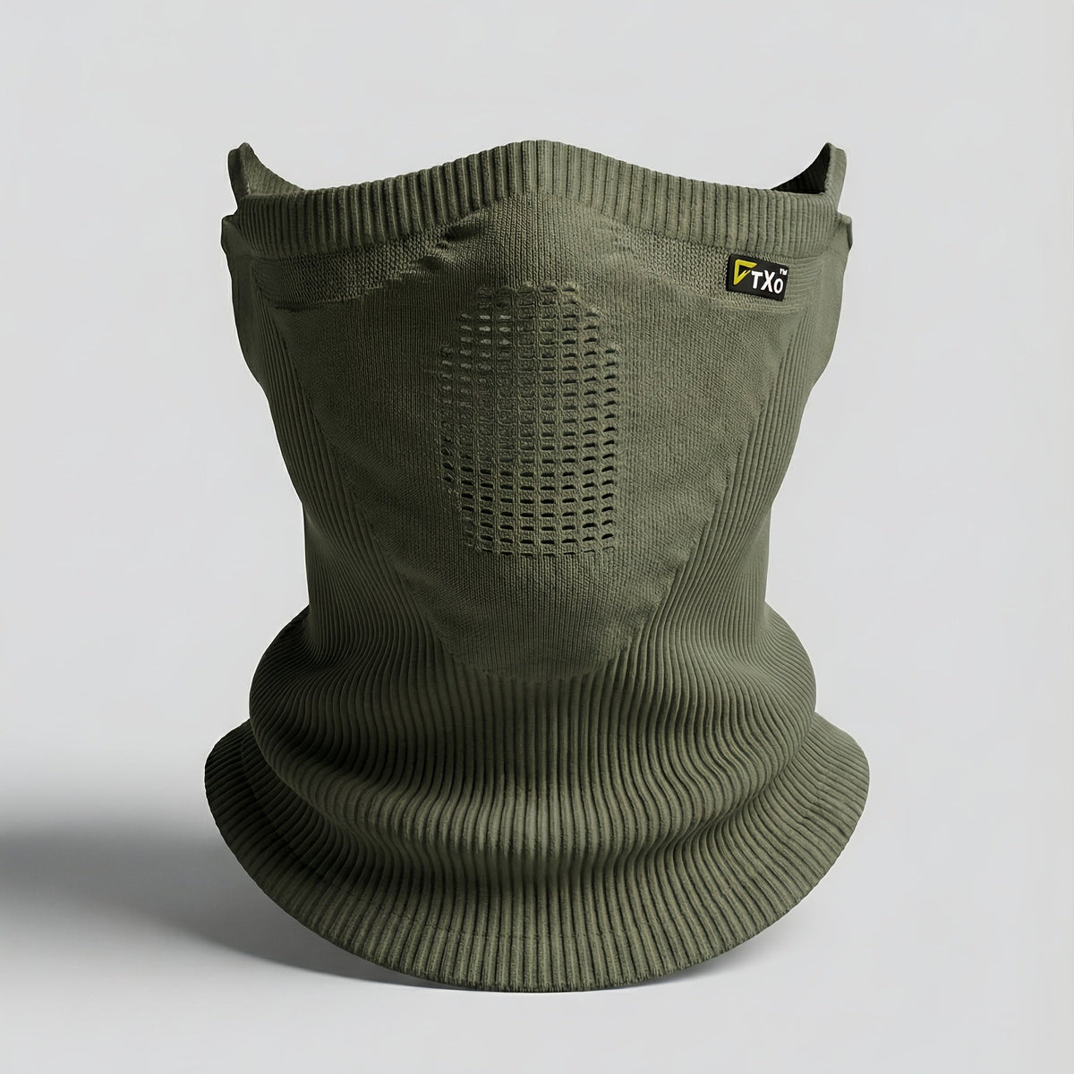 Olivgrüner Strick-Schlauchschal mit Mesh-Feld