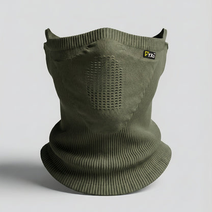 Olivgrüner Strick-Schlauchschal mit Mesh-Feld