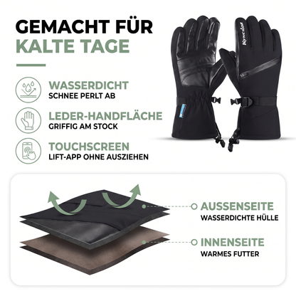 Skihandschuhe wasserdicht - Touchscreen - Leder-Handfläche