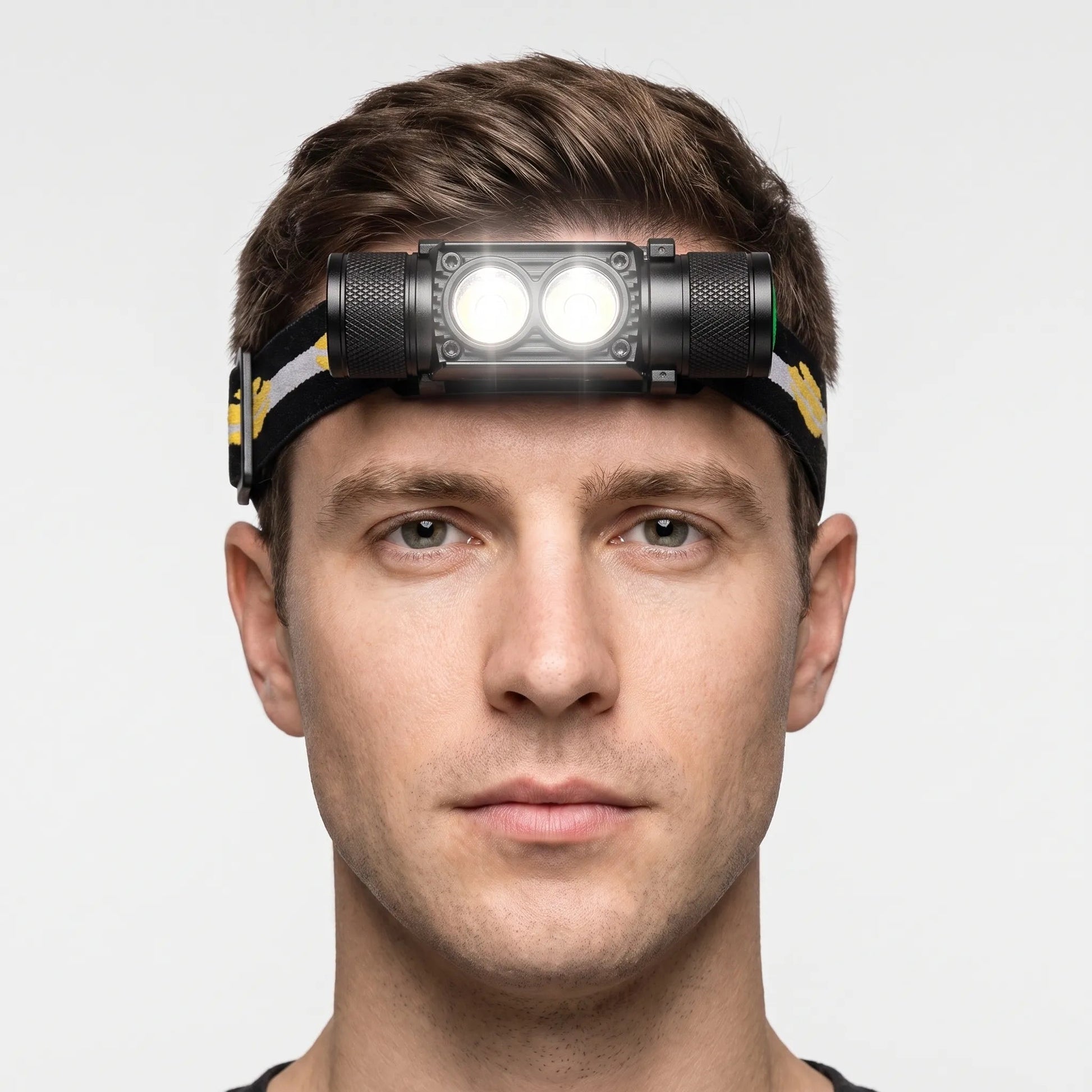 Stirnlampe mit 1000 Lumen, Aluminiumgehäuse, Doppel-LED und 18650-Akku – Ansicht 2