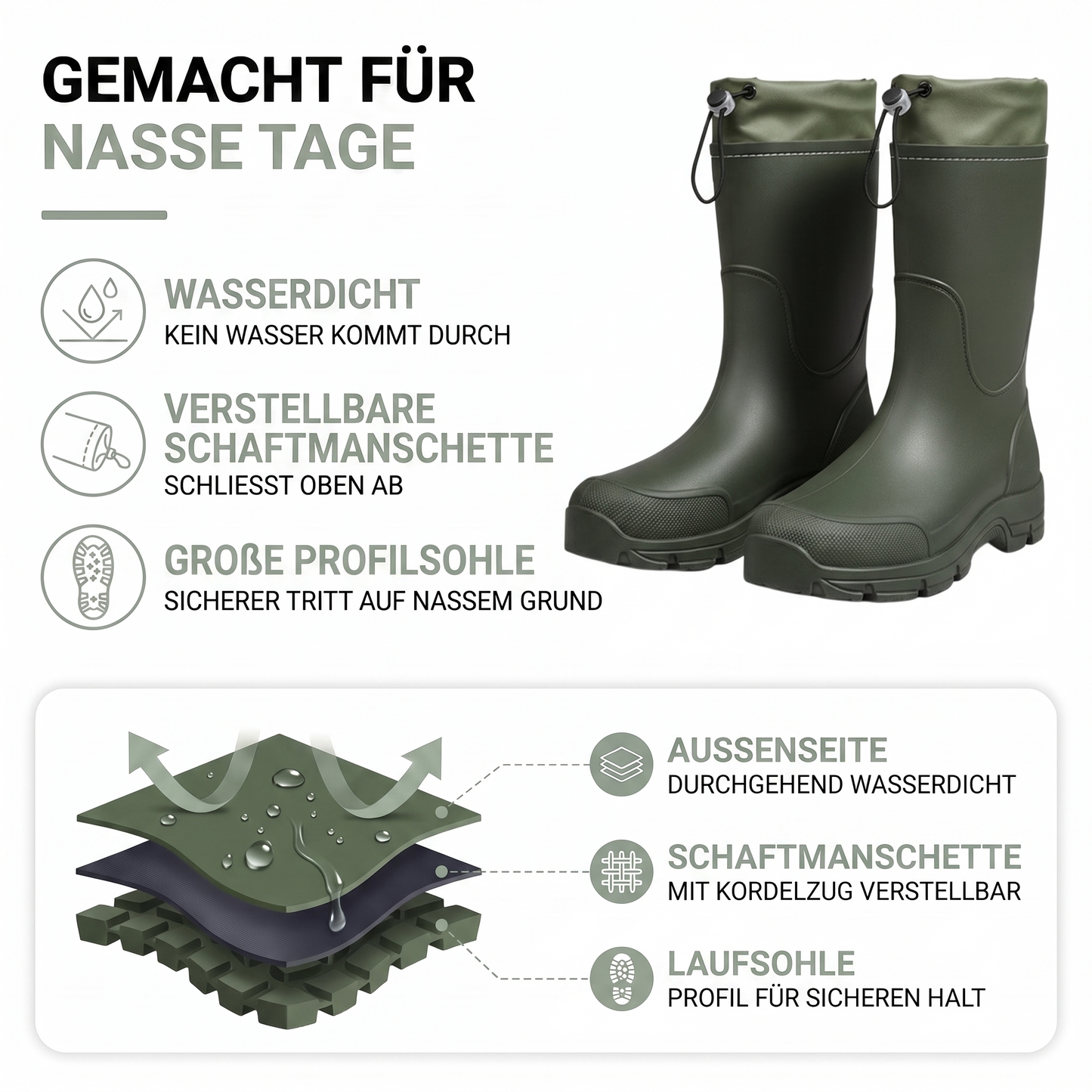 Gummistiefel Damen & Herren - Wasserdicht - Verstellbarer Schaft