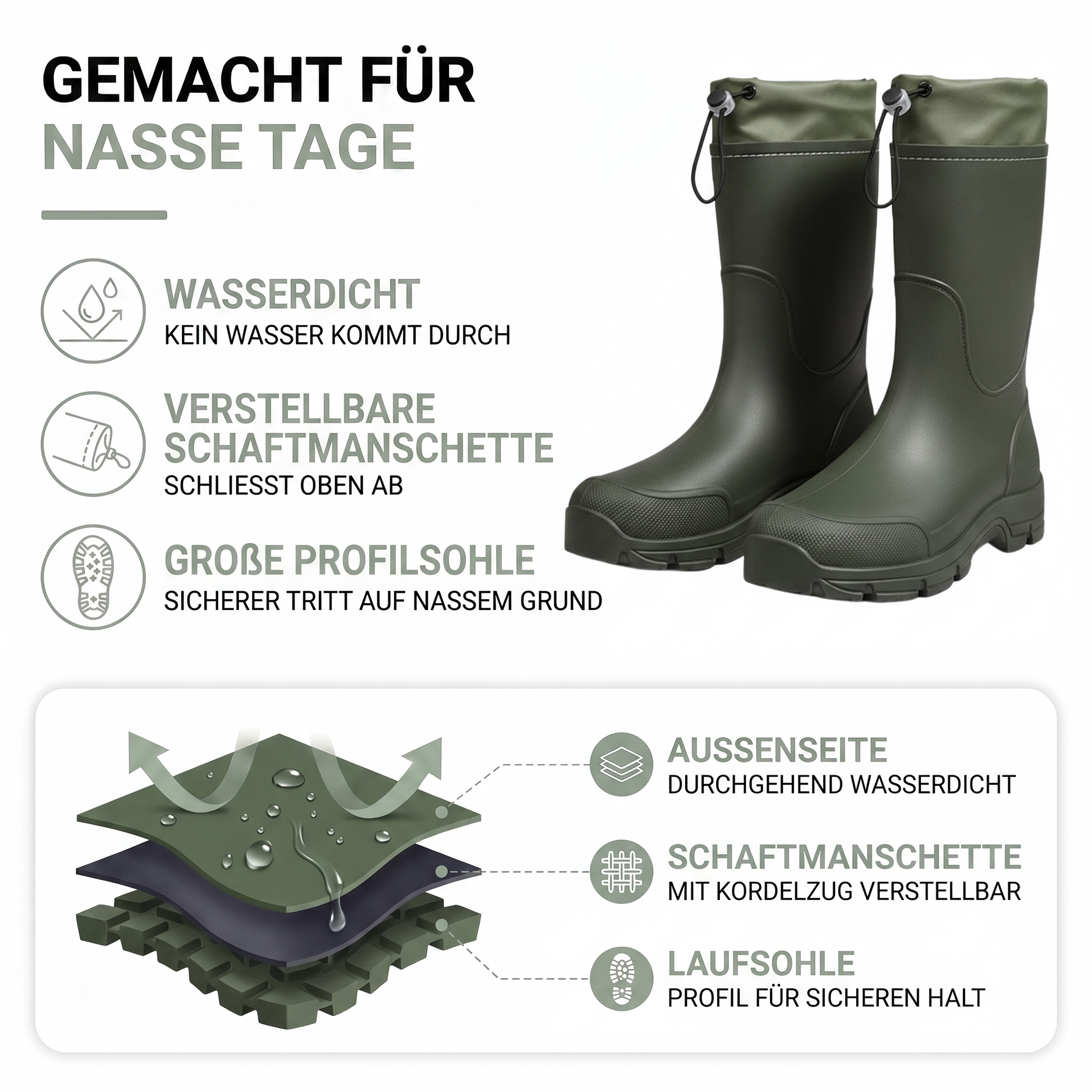 Gummistiefel Damen & Herren - Wasserdicht - Verstellbarer Schaft