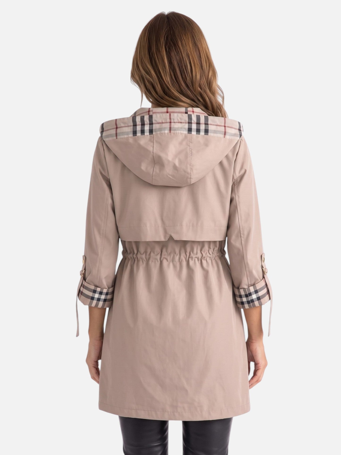 Übergangsjacke Damen mit Kapuze - Parka mit Karo-Futter - Tunnelzug
