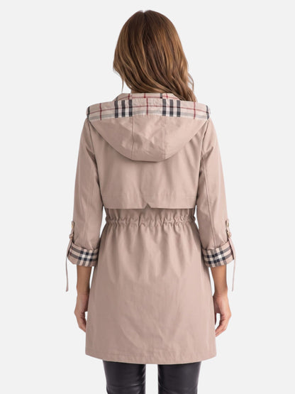 Übergangsjacke Damen mit Kapuze - Parka mit Karo-Futter - Tunnelzug