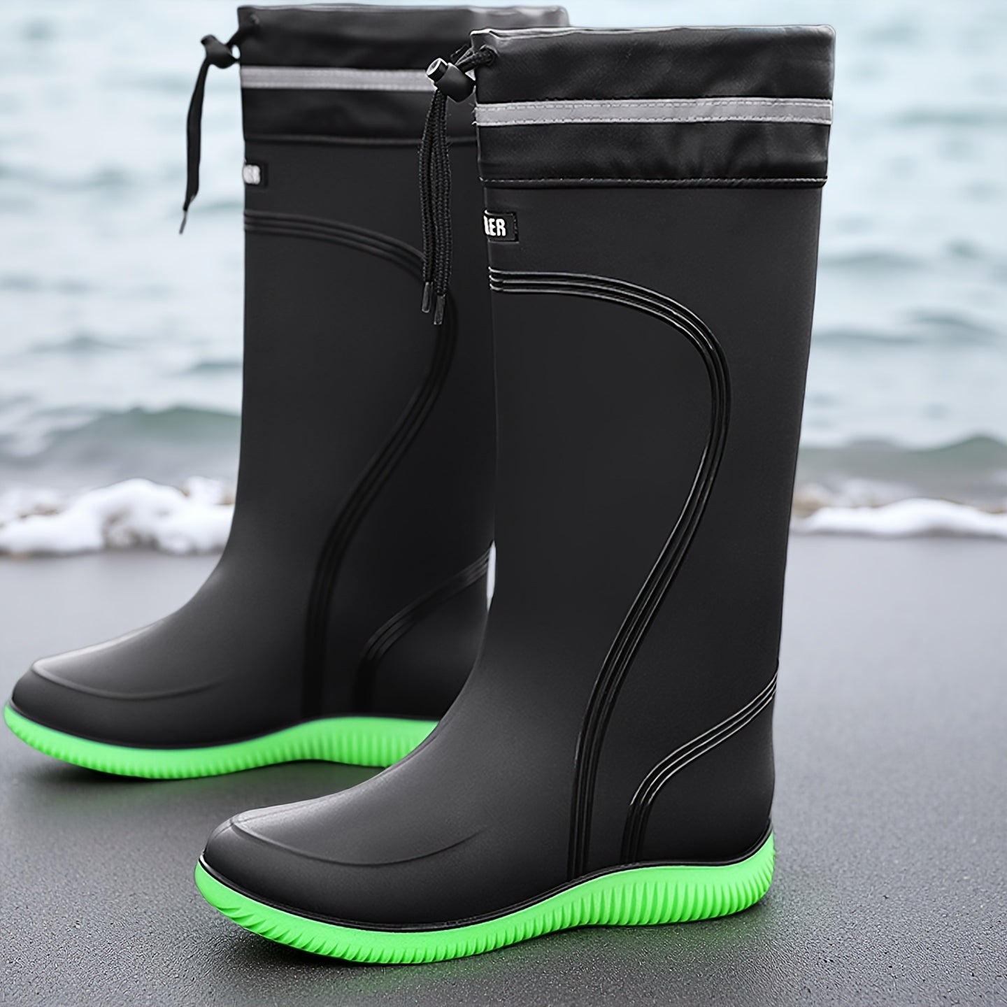 Gummistiefel Herren & Damen - Hoher Schaft mit Kordelzug - Reflektorstreifen