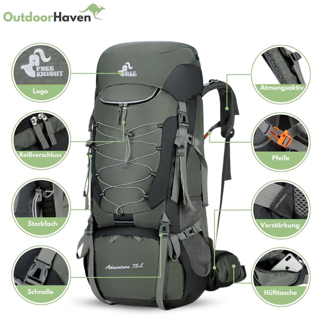 OutdoorHaven Rucksack 75L – Wasserdicht – Trekkingrucksack