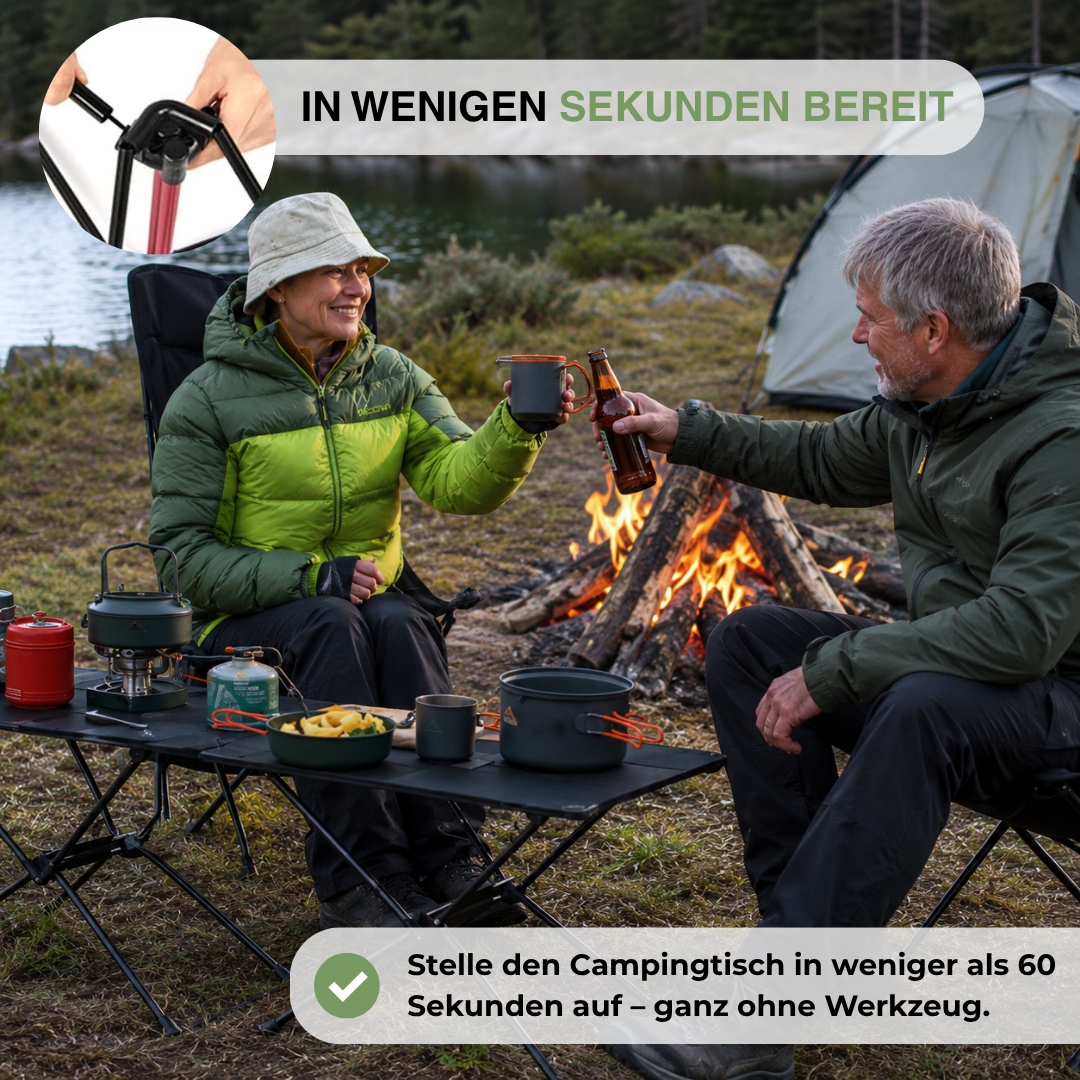 Leichter Campingtisch aus Aluminium – Tragbar – Mit Getränkehaltern