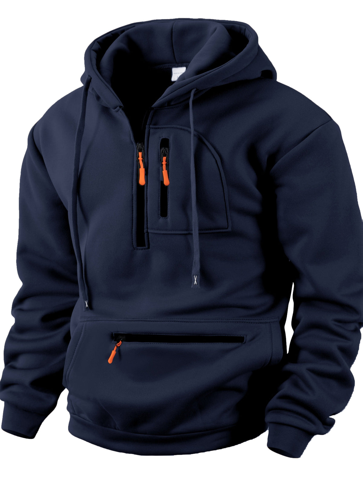 Marineblauer Hoodie mit halbem Reißverschluss von vorn