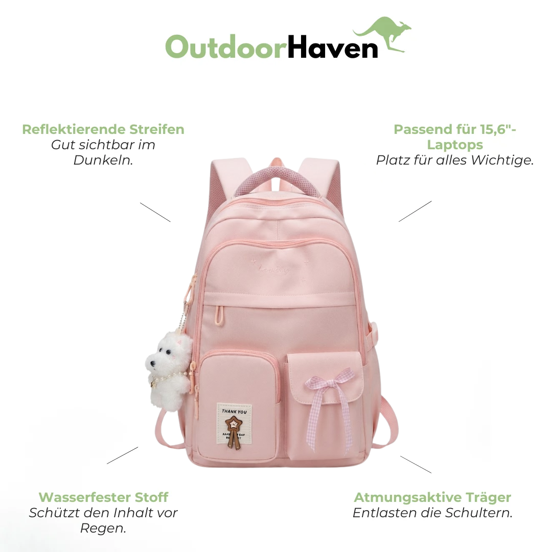 Schulrucksack für Mädchen - Trolleyband - viele Taschen