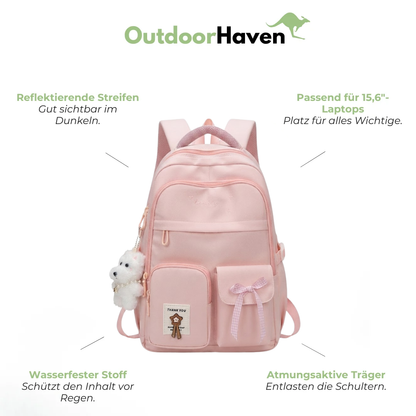 Schulrucksack für Mädchen - Trolleyband - viele Taschen