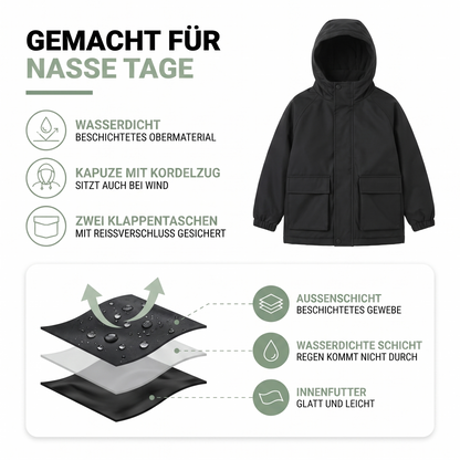 Regenjacke Kinder - wasserdicht mit Kapuze - Übergangsjacke Jungen