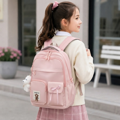 Schulrucksack für Mädchen - Trolleyband - viele Taschen