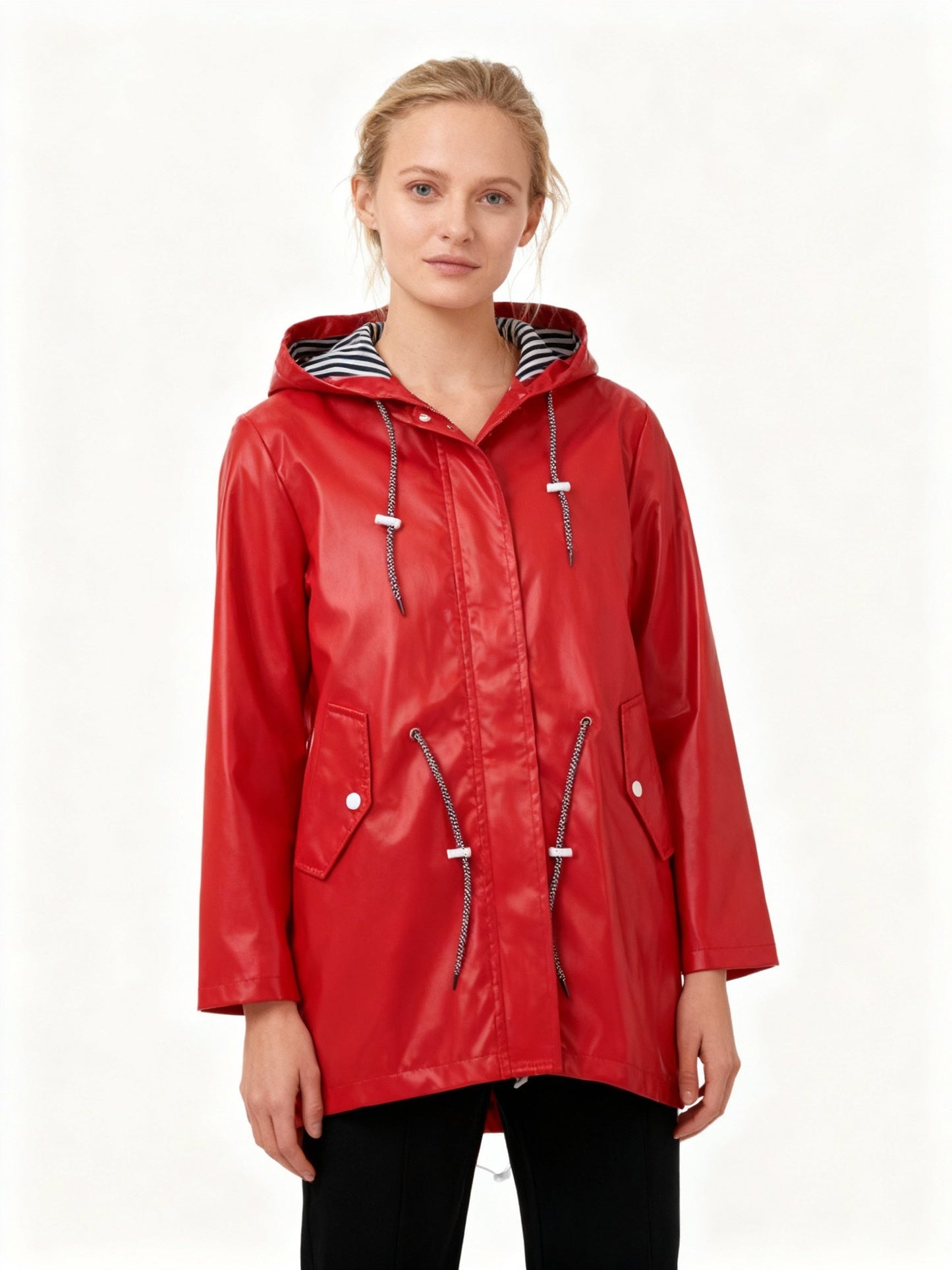 Regenjacke Damen - Mittellang mit Kapuze - Fischschwanz-Saum